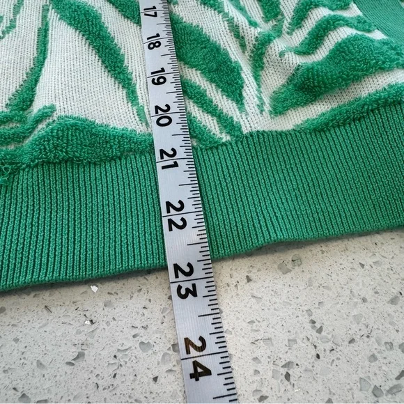 Cynthia Rowley Green White Leaf Print Tufted Cardigan Sweater Size XL Springtime - Picture 7 of 12